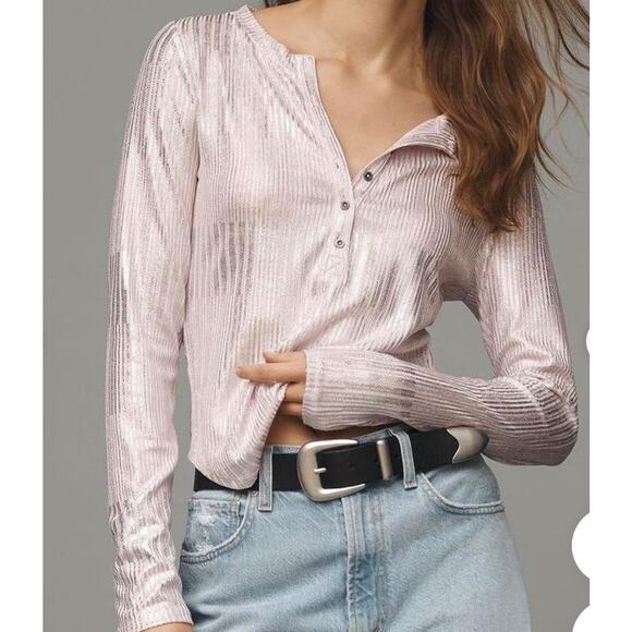 Anthropologie Pilcro The Andie Ribbed Henley Top Purple Shimmer Sz XL - Picture 1 of 12